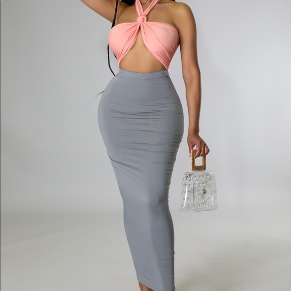 Colorblock Bodycon Halter Dress